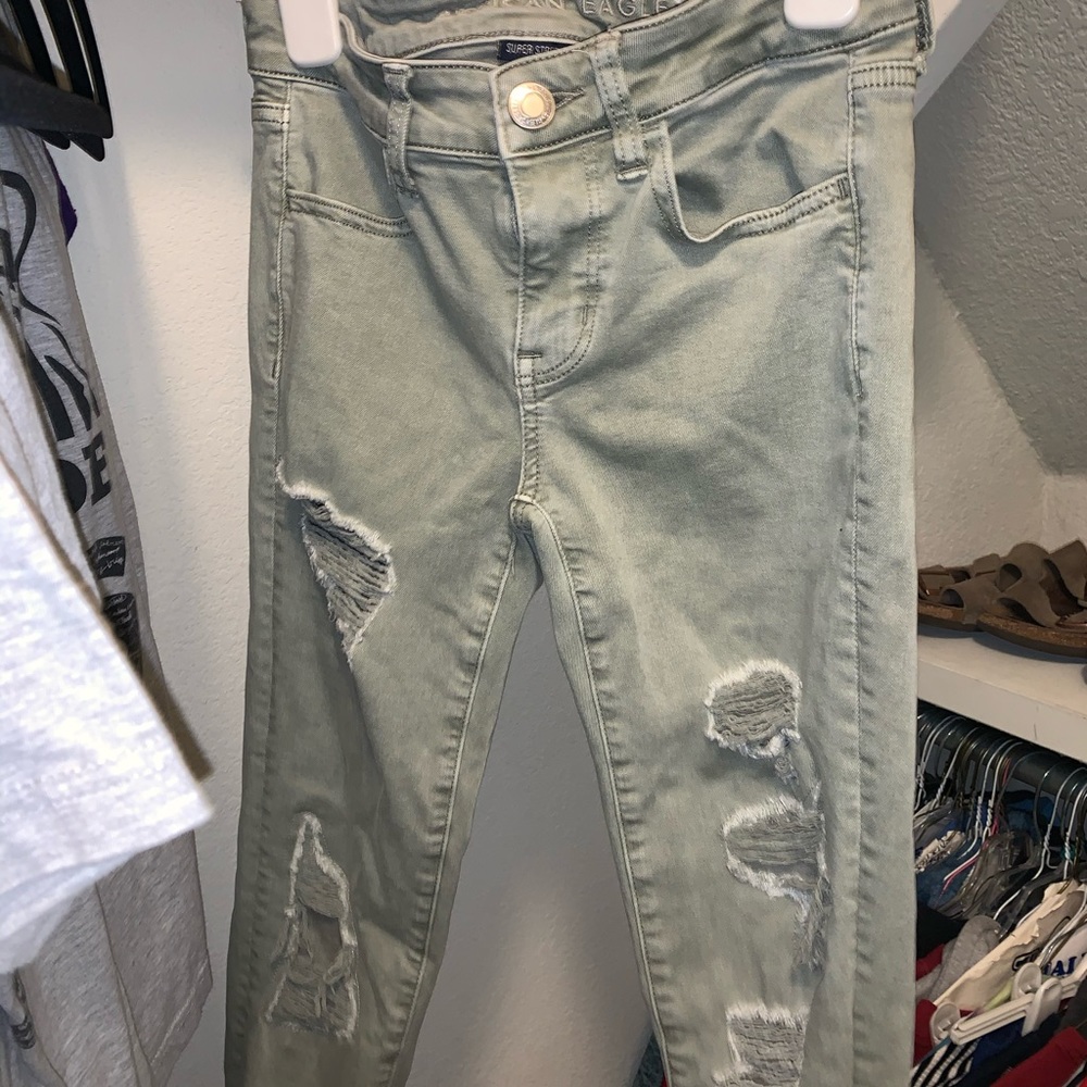 Green Ripped American Eagle Jeans